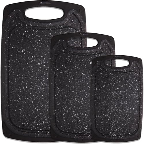 Cutting Boards for Kitchen, Large-Small Cutting Board Set of 3, Dishwasher Safe, Juice Groove, Easy Grip Handle, Non-Slip Rubber Cutting Board