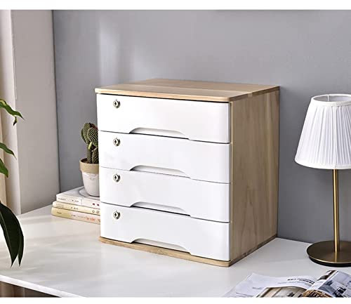 Schreibtisch-Aktenschrank aus Holz mit Schloss – Aufbewahrungsbox aus Massivholz für Bürobedarf – A4-Dokumenten-Organizer mit 3 Schubladen