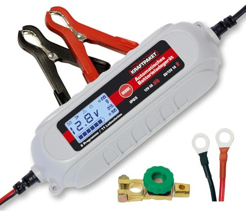 Dino KRAFTPAKET Bundle, 4A-6V/12V intelligentes Batterieladegerät, KFZ-Ladegerät, Erhaltungsladegerät, und Batterie Trennschalter für Auto, PKW, Boot