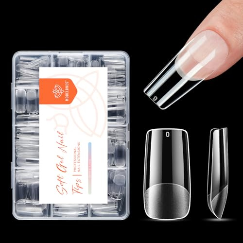 Modelones Faux Ongles, 216Pcs Capsule Americaine Ongles Semi Givré Capsules Carrés Moyen Gel Faux Ongles Ongle Pose Americaine, 12 Tailles Couverture Complète
