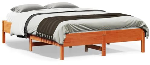 Buzaza Massivholzbett ohne Matratze Wachsbraun 140x190 cm Holz Bett Massivholzbett Bed Frame Bettgestell Bett Holz Kiefernholz