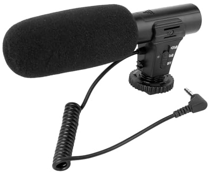 Angoily Micrófono para Cámara DSLR Profesional para Entrevistas Diseño Cardioide Reducción de Ruido Vibración Grabación en Exteriores Negro