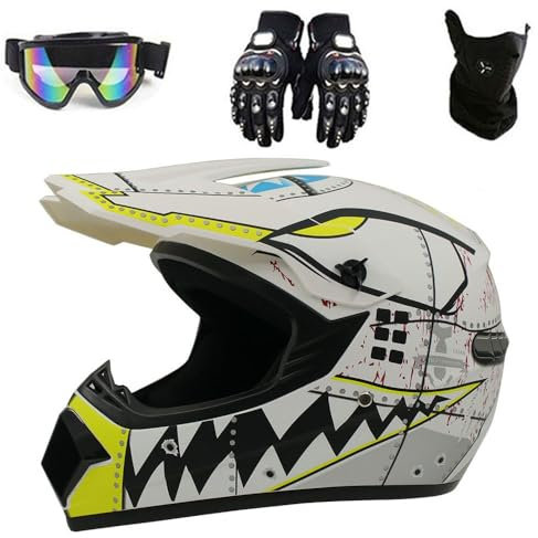 Casco Da Motocross con Occhiali Guanti Face Mask, per Bambini E Adulti, Casco Da Motociclista AVT MX Integrale Per Downhill Offroad Enduro Scooter Sport(Blue,XL (58-59cm))