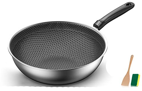 Wok antiaderente in acciaio inox con struttura a nido d'ape per cucinare a casa 32 cm piano cottura a induzione e stufa a gas compatibile