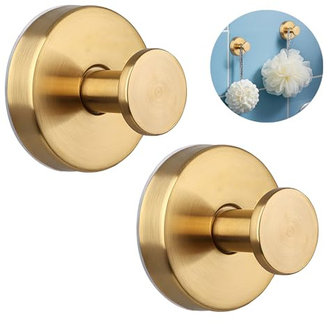 VEINARDYL 2 pezzi Ganci a ventosa, Acciaio inossidabile Gancio per asciugamano da doccia rimovibile, Portasciugamani senza trapano per bagno, cucina, porta in vetro, parete - Forma a O, oro