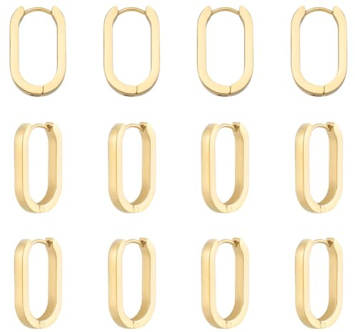 UNICRAFTALE 12pcs Boucles D'Oreilles Créoles Acier Inoxydable Boucles D'Oreilles Créoles Ovales Sans Fin Boucle D'Oreille Dormeuses Boucle D'Oreille Perçantes Géométriques pour Femmes