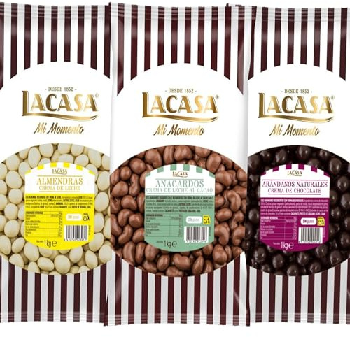 Lacasa Pack 3kg de bolas: Almendra con chocolate Blanco,Anacardo leche,Arándanos con chocolate Negro