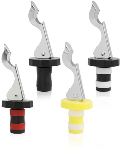 Set di 4 Tappi per Bottiglie di Vino con Leva, Tappi Ermetici in Silicone e Acciaio Inossidabile, per Conservare Freschezza di Vino, Birra e Champagne, Riutilizzabili e Lavabili in Lavastoviglie