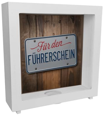 Für den Führerschein Rahmen Spardose aus Holz als Nummernschild Lustiges Sparschwein Geschenk für Jugendliche und Junge Erwachsene