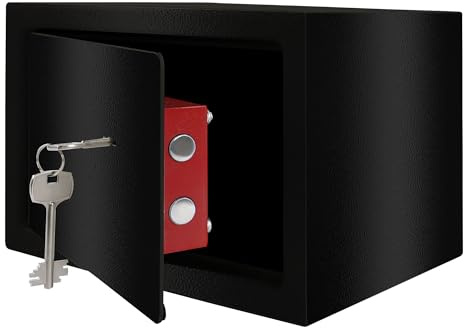 Froadp Caja fuerte para muebles con cerradura doble, 2 llaves y tornillos de fijación, caja de seguridad para casa, hotel, objetos de valor, color negro (31 x 20 x 20 cm)
