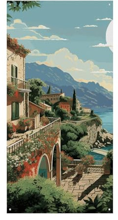Mediterranes Sommer-Türbanner, saisonale vertikale Türabdeckung, Dekoration, langlebiger Hintergrund für Party, Veranda, Eingang, Garten, Dekoration, 178 x 80 cm