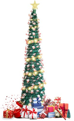 Gachiwar 5ft Pre-Lit Artificial Christmas Tree, Christmas Tree With 50 Led Lights, Ground-Mounted & Artificial Fake Slim Xmas Trees for Small Spaces & Holiday Decoration (Green)