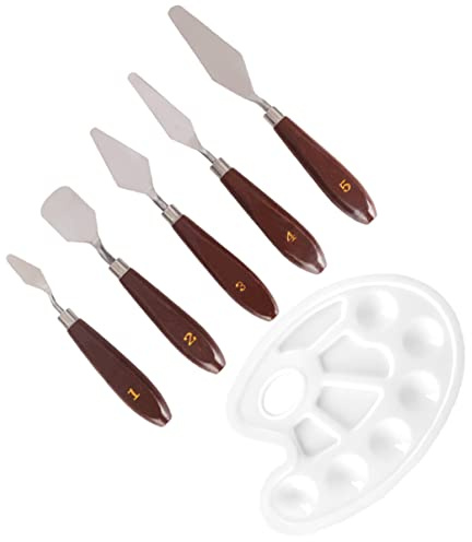 LALAFINA 6 pezzi Spatole Acciaio Inossidabile per Pittura con Vassoio Miscelazione Spatole Ergonomiche per per Olio Ceramica e Decorazioni Murali