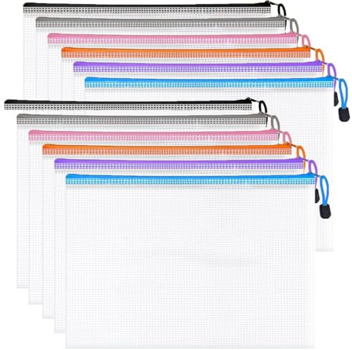 HongChelle Kunststoff-Reißverschlusstaschen A4 - Mesh-Dokument-Brieftasche Dokument-Ordner Kunststofftaschen Reißverschlussdatei-Brieftasche für Büro-, Schule- und Reiseversorgung, Wasserdicht