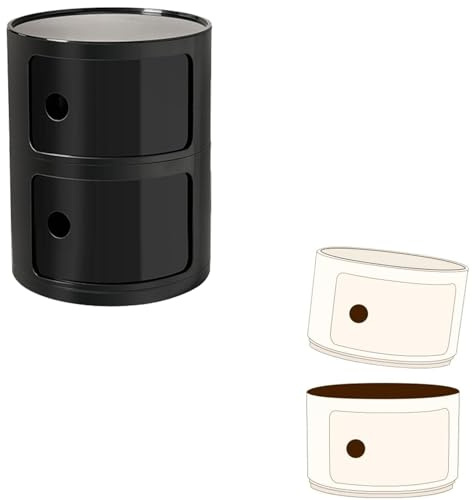 Nachttisch Rund Componibili 3/4/2-fächer für Badezimmer Aus Kunststoff, Beistelltisch Runder Badezimmerschrank Schmal Badschrank Kleiner Tisch Vorratsschrank Container(Black,2 Tier)