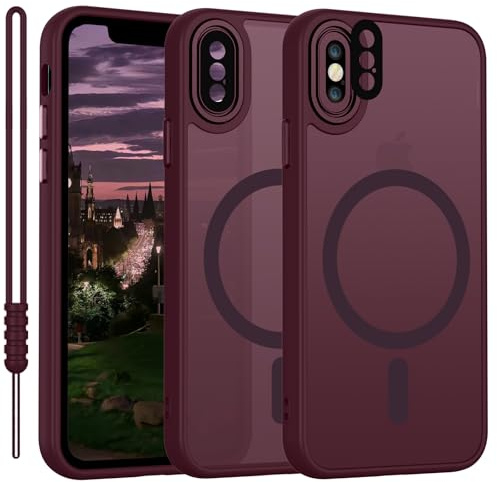 YUANDMI für iPhone X/XS Hülle kompatibel mit MagSafe, Handyhülle für iPhone XS Magnetisch Matte Touch, rutschfest Kratzfest Schutz Stoßfest Hülle Dunkel Rot