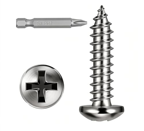 Boltmax 50 Stück Blechschrauben M5 x 20mm, Holzschrauben Edelstahl A2 V2A, Linsenkopfschrauben mit Bohrer, Selbstschneidende Schrauben Flachkopf Kreuzschlitz für Holz & Metall