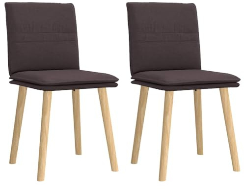 LoogCape Lot de 2 chaises de salle à manger, tissu marron foncé, pieds en bois massif, design ergonomique pour cuisine et salon, rembourrage confortable
