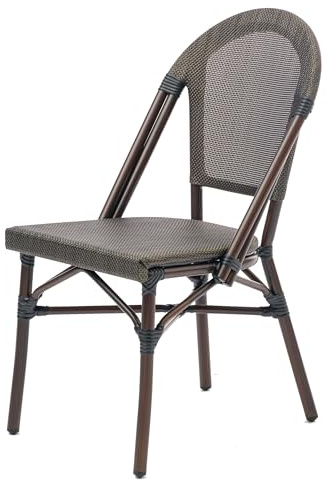 METRO Professional Chaise de Terrasse BELVIERA, Aluminium avec Aspect Bambou, Tissu Synthétique Noir et Blanc, Empilable, 46 x 61 x 88.5 cm, Capacité 150 kg