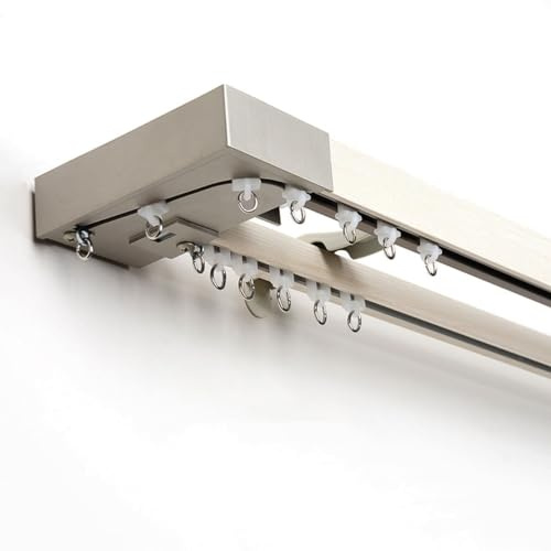 Väggmonterad dubbel gardinstång set med fäste, rull- och ändlock – perfekt för vardagsrum och sovrumsdelare, 1,5 m x 2 (2,9 m/9,5 fot), snygg färg A