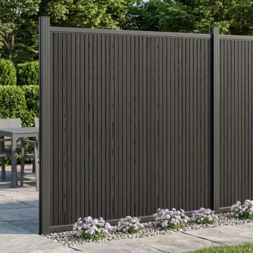 Ziaphsol Clôture de jardin en aluminium WPC - Noir - Protection contre le vent - 173 x 186 cm - Résistant aux intempéries - Durable - Pour terrasse, balcon et délimitation de terrain