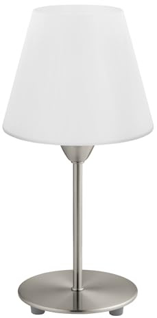 EGLO Tischlampe Damasco 1, Tischleuchte Nachttischlampe | aus Metall in Silber und Glas in Weiß, Wohnzimmerlampe, Lampe mit Schalter, E14 Fassung
