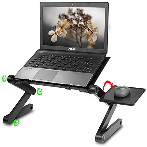 Folding Laptop Stand Standing Desk Converter Laptop Bed Table Riser Tray Holder for Couch Sofa Lapdesk Laptray Height Adjustable Portable with Legs Mouse Pad Black