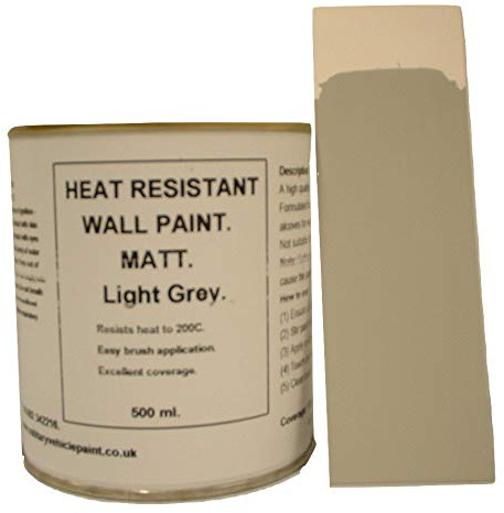 Fascinating Finishes Ltd 1 x 500ml Matt Light Grey Heat Resistant Wall Paint. Wood Burner Stove Alcove. Brick, Concrete, Plaster, Cement Board, Rendering, Metal, Timber etc.