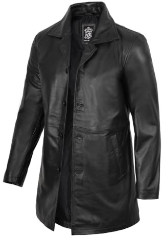 fjackets Genuine Men's Leather Coat - 3/4 Length Leather Coat For Men | [1500047] Suprnatural Black, XXXL