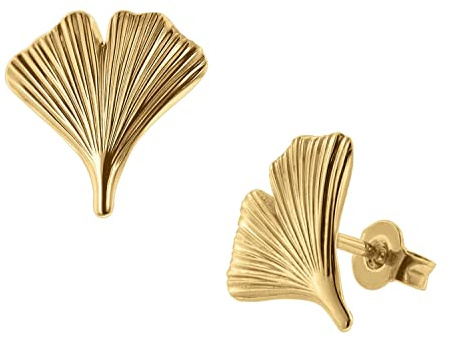 trendor Damen Ohrringe 333 Gold Ohrstecker Ginkgo-Blatt 75079 | Ohrschmuck aus Echtgold für Frauen,