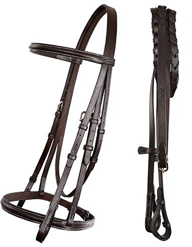 ExionPro Exion Traditionally Hunter Bridle with Laced Reins | Premium Leather English Bridle for Horses | Jumping Snaffle Bridle | Equestrian Tack for Show Ring, Schooling & Training
