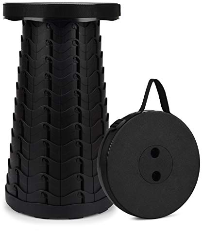 FIEMACH Tragbarer Klapphocker, Zweiten Generation Mini Teleskophocker Leichte Campinghocker für Outdoor Camping Angeln BBQ Drinnen Küche, Belastung 397 lb (Schwarz)