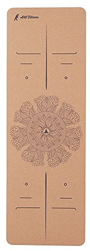 AW Fitness Premium Yogamatte aus Kork, extra dick, lang, natürlicher Kork und ungiftiger Gummi, ideal für Yoga, Pilates, Übungen, Mandala-Meditations-Design mit Markern (183,9 cm x 61,9 5 mm dick)