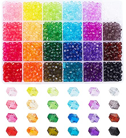 PH PandaHall 2160pcs 6mm Crystal Beads Bicone Bracelet Bead Faceted Acrylic Beads 24 Colors Rainbow Loose Craft Bead for Friendship Bracelet Necklace Earring Jewelry Making Flower Bag Decoration