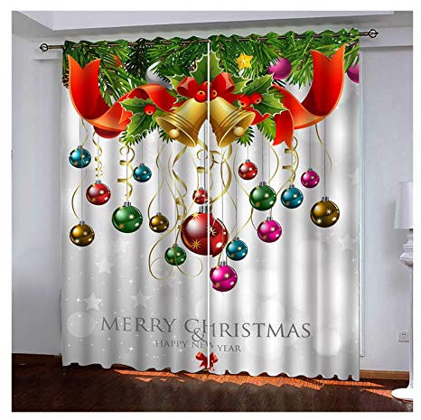 Daesar Tenda da Salotto 2 Pezzi, Tende Vetro Moderne Palle di Natale e Campane Tende da Camera Grigie Rosso Verde Tende Camera Oscuranti 132x244CM