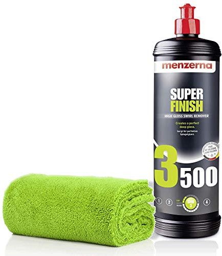 detailmate Bilvårdsset – bilpoleringsset: Menzerna polerar tungt snitt, medium snitt, finish, Carnauba/polymervax + mikrofiber polerduk för polering av färg (3 500 superfinish – 1 L)