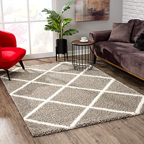 SANAT Madrid Shaggy Teppich - Hochflor Teppiche für Wohnzimmer, Schlafzimmer, Küche - Grau, Größe: 200x290 cm