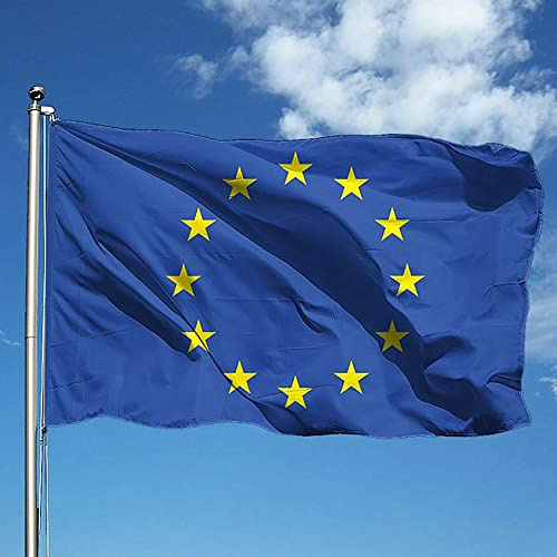 Bandiera Europa 100 x 150 cm in Poliestere Nautico Ignifugo 115 g/mq per Uso Interno ed Esterno con Finiture Professionali, Doppie Cuciture, Corda e Guaina, Colori Brillanti e Duraturi