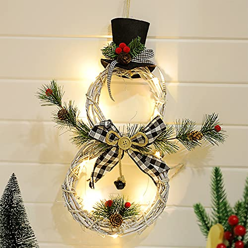 Corona de Navidad para Puerta con LED, Forma de muñeco de nieve, Decoracion Navidad Guirnaldas Adornos para Puertas, Corona Adornos Navidad para Paredes, Puertas Ventana, Hogar, Chimeneas Negro+Blanco