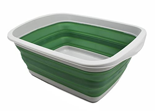 SAMMART 10L (2.6 Gallon) Collapsible Tub-Foldable Dish Tub-Portable Washing Basin-Space Saving Plastic Washtub (Grey/Dark Sea Green, 1)