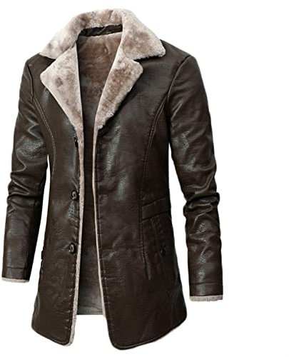 Sawmew Vintage Style Winter Weiches Schaffell Pilot Pelzjacke Braun für Herren mit Kunstleder, Herren Flieger Faux Shearling Schaffell Leder Bomber Fliegerjacke (Color : Brown, Size : M)