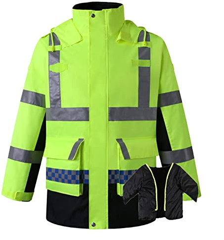 QIULAO Chaqueta de seguridad reflectante de invierno, ropa de trabajo de bombardero impermeable de alta visibilidad, forro térmico grueso extraíble, ropa de advertencia for exteriores for hombres y mu