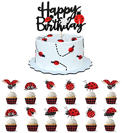 13 Stück Ladybug Tortendeko Happy Birthday Geburtstag Deko Lady Bug Muffins Kuchen Topper Kinder Tortenaufleger Deko