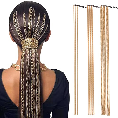 NICENEEDED 9Pcs Punk Gold Haarspangen Kette, Punk Quaste Verzierte Haarverlängerungskette, Pferdeschwanz, Mehrsträngige Haarkette, Haarschmuck Für Frauen, Mädchen, Nachtclub, Abschlussball, Party,