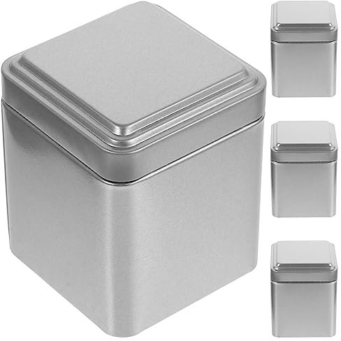 Lot de 4 boîtes de rangement en tôle argentée - Boîtes à thé hermétiques pour thé, bonbons et épices - 50 g - Pour la maison et le bureau
