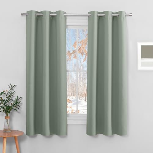 PONY DANCE Blackout Sage Green Curtains with Eyelet - Thermal Insulated Super Soft Curtains Noise Reduce Window Drapes for Bedroom, 42 x 63 Inches, Sage Green, 2 Panels