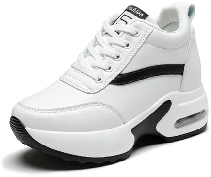 JAOOUU Baskets Compensées Femme Chaussure Tennis de Sport Gym Fitness Respirantes Sneakers Basket a Talon Compensé Blanc Augmenter Blanc 8cm
