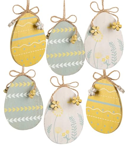 Ostereier zum Aufhängen, 6 Stück: Osteranhänger Holz, Anhänger Ostern & Frühling, Osterdeko Osterstrauch & Fenster, Osterschmuck Eier, Deko Geschenke, Holzanhänger Ei, Holzeier Frühlingsdeko, 11 cm