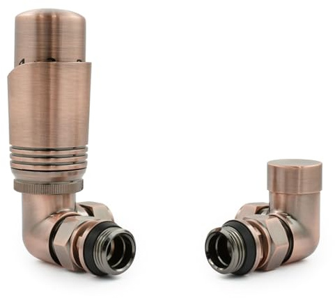 Hot Flow Antique Copper Cascade Corner Modern TRV Thermostatic Radiator Valve (Pair) Includes A Corner TRV Body & One Lock Shield. for Quick & Easy Temperature Control. Perfect for Energy Saving.