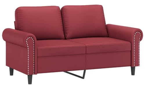 vidaXL Sofa 2-Sitzer, Loungesofa Couch mit Armlehnen Rückenkissen, Wohnzimmersofa Designsofa mit Metallgestell, Sitzmöbel Zweisitzer, Weinrot Kunstleder
